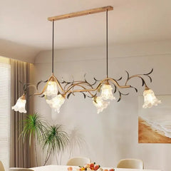 Gold Floral Branch Pendant Light with Glass Shades