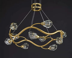 Gold Wavy Branch Crystal Chandelier with Cascading Lights