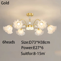 Gold Floral Semi-Flush Ceiling Light Chandelier Fixture