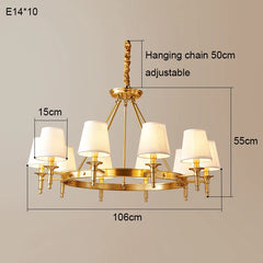 Polished Copper Ring Chandelier with Fabric Shades
