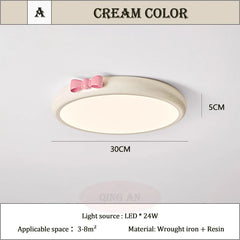 Wood Flush Mount Pink Bow Ceiling Light for Children's Room