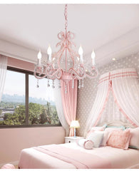 Pink Crystal Candelabra Chandelier with Teardrop Accents