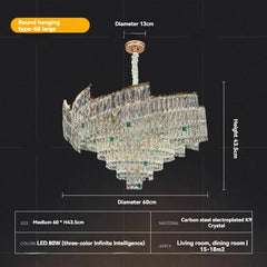 Chandelier with dimensions and specifications on a black background