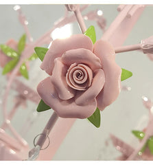 Pink Floral Rose Crystal Chandelier Pendant Light