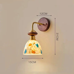 Irregular Shell Glass Sconce with Wood Base & Gold Metal Accent Light