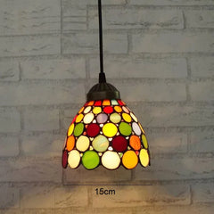 Fan Shaped Tiffany Glass Pendant Light with Amber Beads Accent