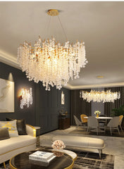 Gold Cascade Crystal Floral Flush Mount Ceiling Light Fixture