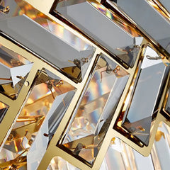 Gold Crystal Tiered Waterfall Chandelier with Geometric Accents