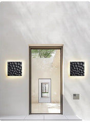 Textured Stone Geometric Wall Sconce with Backlight Illumination