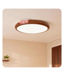 Wood Flush Mount Pink Bow Ceiling Light for Children's Room