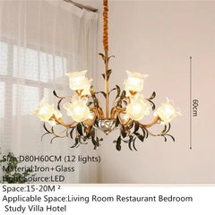 Gold Floral Glass Chandelier Multi-Arm Pendant Light