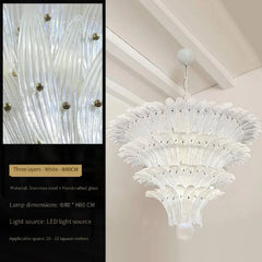 Chandelier with detailed close-up and product information on a white background