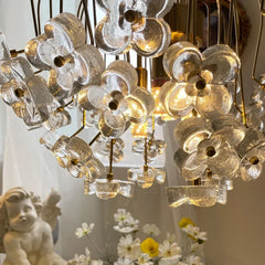 Gold Floral Crystal Chandelier Pendant Light with Petal Shades