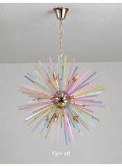 Gold Metal Frame Starburst Pendant Light with Colorful Glass Rods