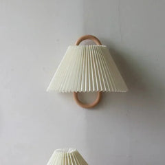 Pleated Fabric Cone Wall Sconce with Natural Wood Hoop Accents
