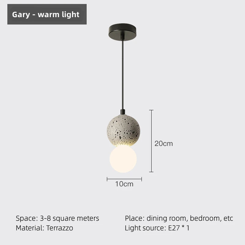Pendant light with concrete shade and dimensions on a white background
