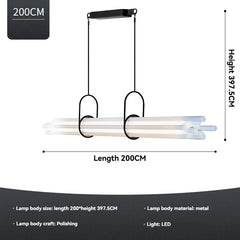 Modern pendant light with dimensions and material details on a white background