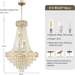 Gold Crystal Tiered Ring Chandelier with Rectangular Faceted Gems