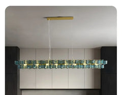Gold Ring Chandelier with Textured Butterfly Glass Cubes