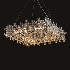 Polished Chrome Rectangular Crystal Chandelier Hanging Ceiling Light