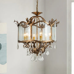 Gold Floral Crystal Chandelier Candle Style Pendant Light