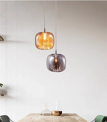 Smoked Gray Amber Clear Crystal Ball Pendant Light