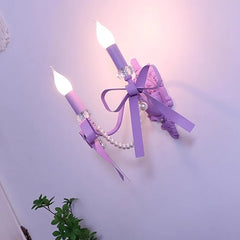Purple Bow Pearl Accents Candle Wall Sconce Light Fixture Light