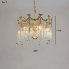 Gold Crystal Chandelier Pendant Light with Cascade Glass Rods & Beads
