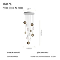 Pendant light fixture with dimensions and specifications on a white background