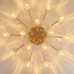 Gold Floral Crystal Chandelier Semi-Flush Mount Light