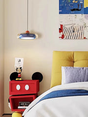 Modern Blue Oval Pendant Light with Red Orb and Frosted Glass Accents