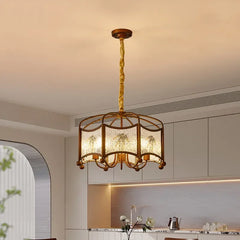 Brushed Gold Floral Pendant Light with Frosted Glass