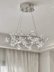 Crystal Floral Ring Chandelier Chrome Pendant Light