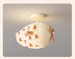 Airplane Cloud Fabric Flush Mount Ceiling Light with Wooden Propeller