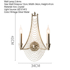 Gold Metal Crystal Cascade Wall Sconce with Candle Lights