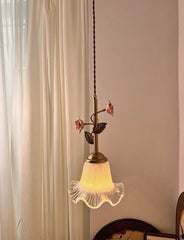Gold Ceramic Flower Pendant Light with Glass Shade