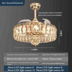 Gold Crystal Tiered Semi-Flush Mount Ceiling Light with Fan