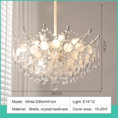 Gold Crystal Cascade Chandelier with Shell Accents