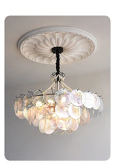 Iridescent Glass Petal Chandelier with Pearl Garland Accents