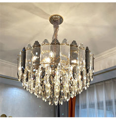 Crystal Waterfall Pendant Lighting Fixture with Gold Faceted Accents