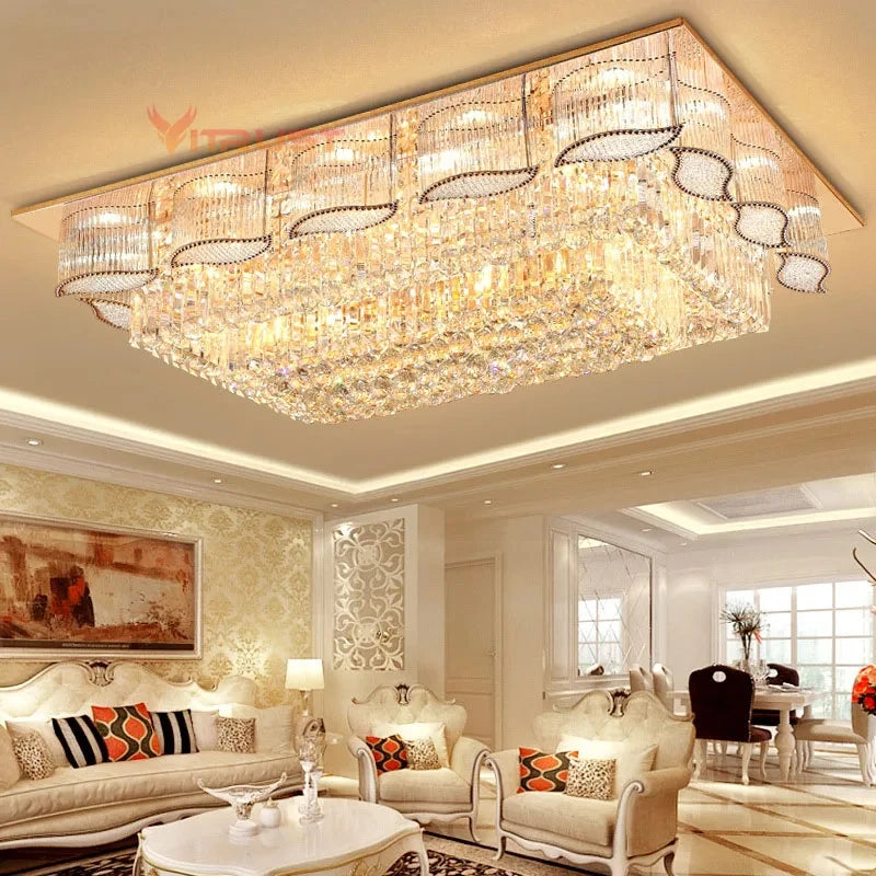 Luxurious living room with a crystal chandelier