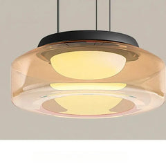 Modern Glass Disk Pendant Light with Amber, Smoke, and Green Hues