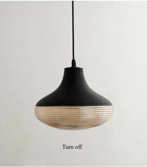 Glass Industrial Style Pendant Light with Ribbed Shade