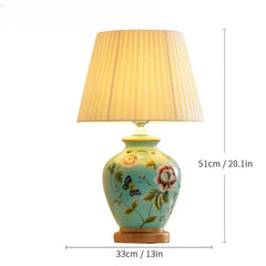 Ceramic Floral Bird Table Lamp with Fabric Shade
