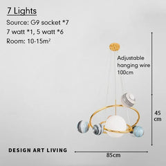 Pendant light with specifications on a gray background