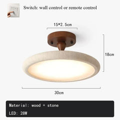 Natural Stone and Wood Semi-Flush Mount Ceiling Light Fixture
