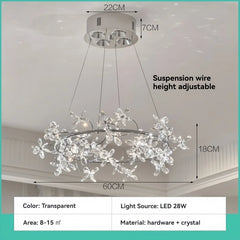 Crystal Floral Ring Chandelier Chrome Pendant Light