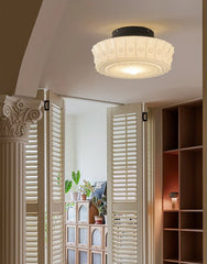 White Frosted Glass Drum Semi-Flush Ceiling Light