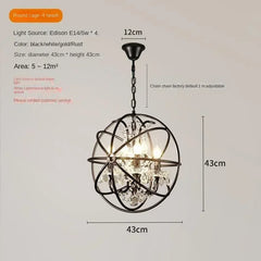 Chandelier with dimensions and specifications on a beige background