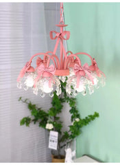 Pink Bow Crystal Chandelier Multi-Arm Pendant Light